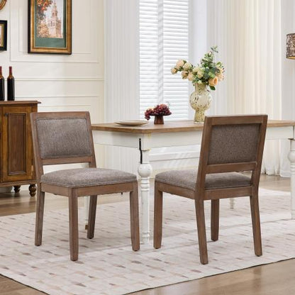 2-Piece Farmhouse Fabric Upholstered Dining Chairs, Mid-Century Solid Hardwood Side Chairs, Cushioned Coffee Chairs for Kitchen & Breakfast Nook
