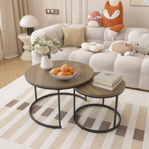 27.6inch  Nesting Coffee Table Set of 2 MDF Marble Top Metal Frame Side Tables