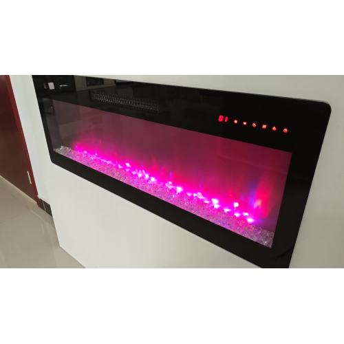 50 inch recessed ultra thin tempered glass front wall mounted electric fireplace with remote and multi color flame & emberbed, LED light heater