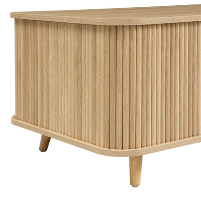 Mid-Century Modern Natural Wood Coffee Table with Tambour Doors & Multi Storage Compartments