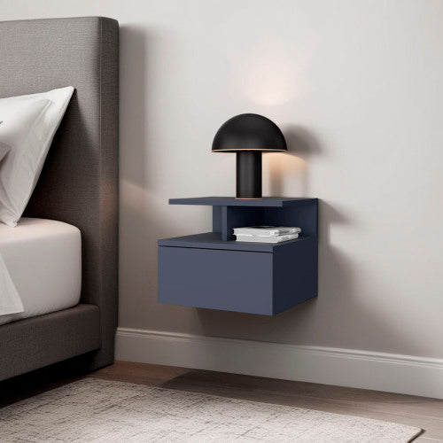 Alby Blue 1-Drawer 3-Shelf Nightstand, 11.6inchH, Manufactured Wood