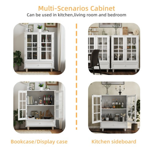 White Modern Tempered Glass Door Buffet Cabinet Home Storage Sideboard