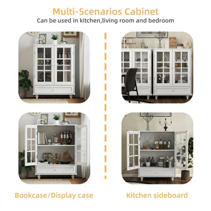 White Modern Tempered Glass Door Buffet Cabinet Home Storage Sideboard