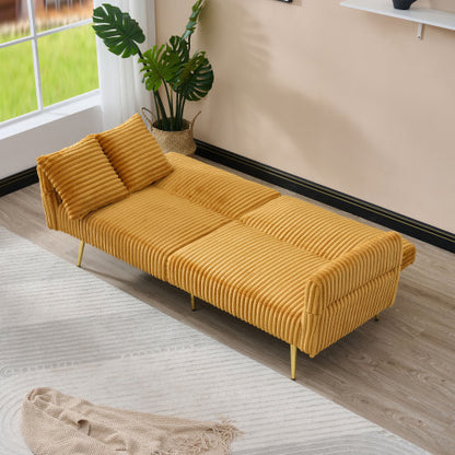 79-Inch Foldable Corduroy Double Sofa Bed with Foldable Armrests for Small Spaces