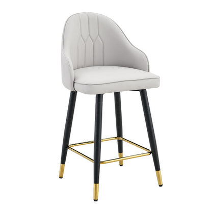 Set of 2  Light Gray PU Leather Bar Stools: 37.7inch High, 25inch Seat Height, Gold Accent Footrest, Ideal for Kitchen Island, Home Bar & Dining Area, Available in Black, White & Dark Gray Splicing Colors.