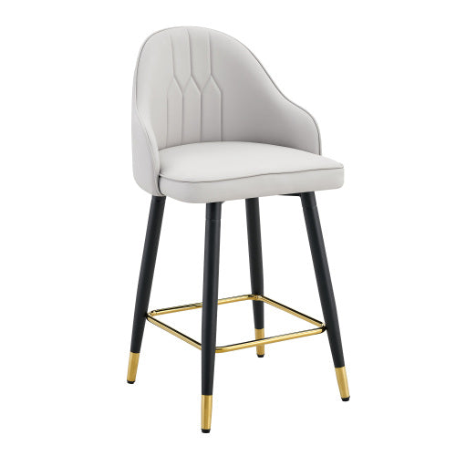 Set of 2  Light Gray PU Leather Bar Stools: 37.7inch High, 25inch Seat Height, Gold Accent Footrest, Ideal for Kitchen Island, Home Bar & Dining Area, Available in Black, White & Dark Gray Splicing Colors.