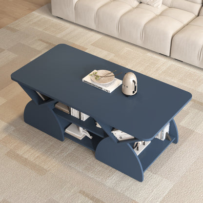 47.24 Inch Rectangular Storage Coffee Table with Rounded Corners, Blue