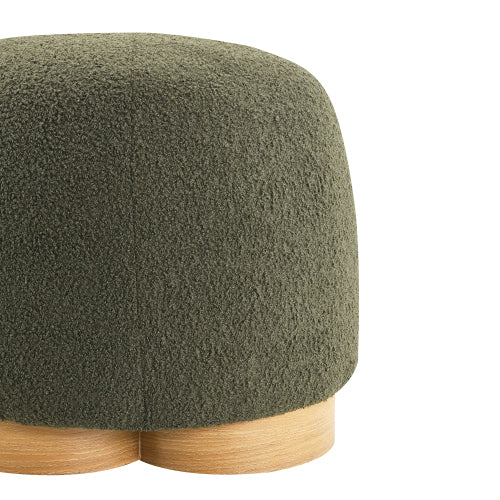 20 inch Olive Green Cobblestone Round Ottoman, Fully Assembled Fabric Footstool, Metal Decor Strip, 300 LBS
