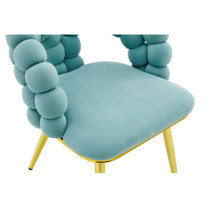 2 Pack Blue Dutch Velvet Dining Chairs, Ball-Chain Bubble Back Chairs with Gold Electroplated Metal Legs