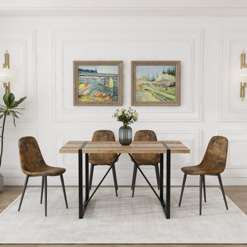 5-Piece 55inch  Dining Set, Suede Chairs & Metal Base