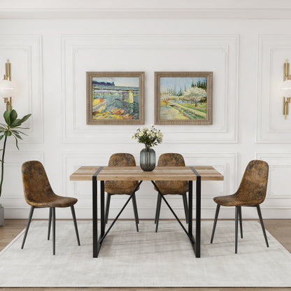 5-Piece 55inch  Dining Set, Suede Chairs & Metal Base