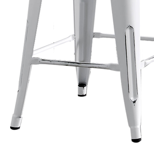 Modern Light Weight Industrial Contemporary Rustic Vintage Costal Metal Barstools with Bucket Back and 4 Leg Design, Seat Bar Stools (Set of 2) (24" Seat, Distressed White)