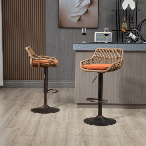 Modern Swivel Bar Stools Set of 2 Adjustable Counter Height Chairs with Footrest for Kitchen, Dining Room (Orange)
