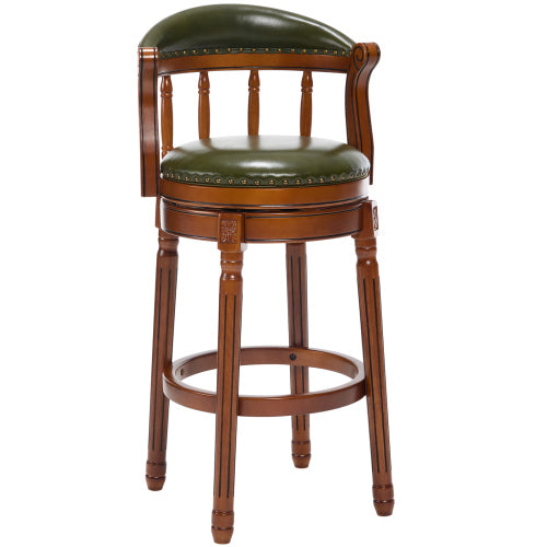Cow top Leather Wooden Bar Stools, 360 Degree Swivel Bar Chair with Backs,Bar height Couner Height Barstools for Home Kitchen Dining Room and Bar Room(green 1pc)