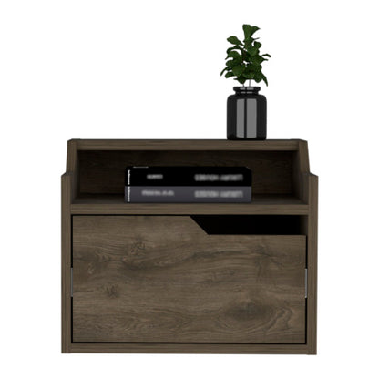 Dark Brown Dual-Tier Floating Nightstand with Drawer