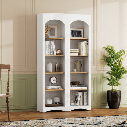 72''H White Farmhouse 5-Tier Combined Bookshelf Adjustable Shelf Home Pantry Storage Cabinet Set