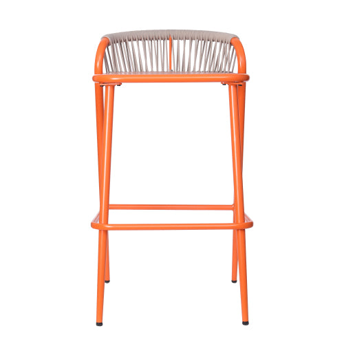 Outdoor 29" Seat Height Aluminum Frame Barstools with Rope-woven Scallop-shaped Backrest, Set of 2, Orange