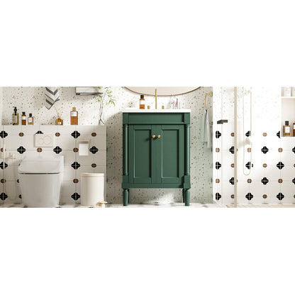 24'' Bathroom Vanity with Top Sink, 2-Tier Modern Bathroom Storage Cabinet, Single Sink Bathroom Vanity, Large Storage Shelves