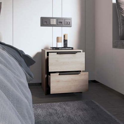 2-Drawer Modern Nightstand, Light Grey, Manufactured Wood