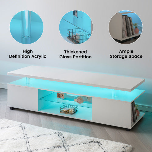 White 60 inch LED TV Stand with Storage Cabinet and Gaming Shelf