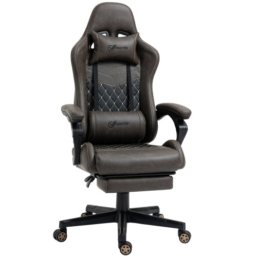 Racing Gaming Chair Diamond PU Leather Office Gamer Chair High Back Swivel Recliner with Footrest, Lumbar Support, Adjustable Height, Brown