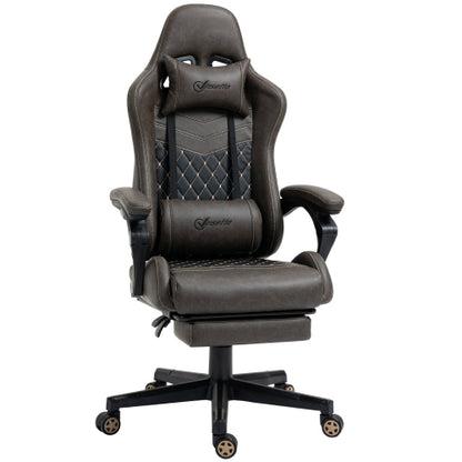 Racing Gaming Chair Diamond PU Leather Office Gamer Chair High Back Swivel Recliner with Footrest, Lumbar Support, Adjustable Height, Brown