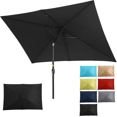 6.5 x 10 ft Black Rectangular Patio Umbrella with Crank, Tilt, Polyester UV-Resistant Canopy for Pool, Backyard & Patio (Without base)
