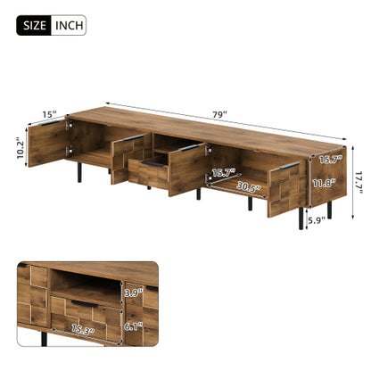 78 Inch TV Stand with Storage Cabinets Natural Wood Entertainment Center