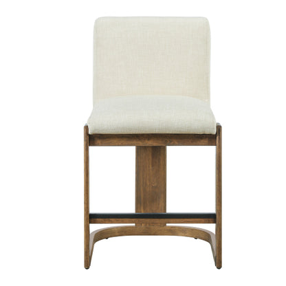 Modern Bar Stools Set of 2, 24inch Solid Wood Counter Height Barstools, Linen Upholstered Kitchen Island Chair With Walnut-Finished Wood Legs for Home Bar Coffee Shop,Beige