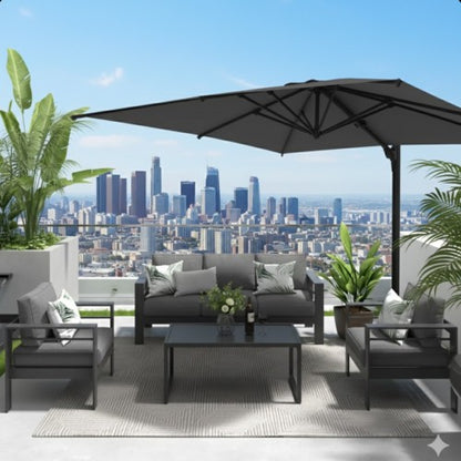 10 Ft Gray Square Large Cantilever Patio Umbrella with 360° Rotation & Tit Adjustment and Heavy Duty Offset Polyester Canopy Deck Umbrella without base.