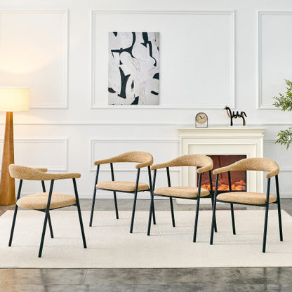 Fabric Upholstered Dining Chairs with Black Metal Legs, Set of 4, Light Khaki