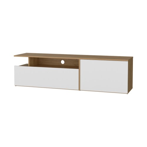 Natural Oak and White 63 inch TV Stand with Drop-Down Door Storage