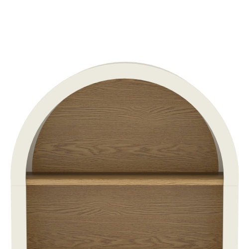 Arched Small Bookcase,Arched Storage Cabinet,Wooden Modern Arched Top Bookshelf with 3 Shelves,White with Woodgrain Shelves, 3-Tier Storage Shelf for Living Room, Bedroom, Entryway