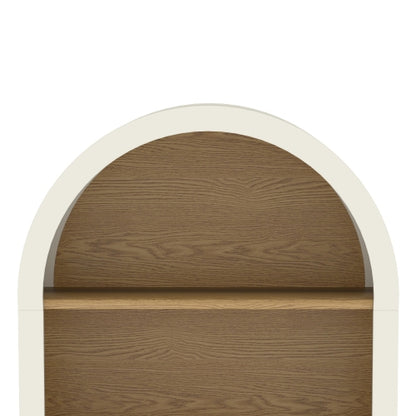Arched Small Bookcase,Arched Storage Cabinet,Wooden Modern Arched Top Bookshelf with 3 Shelves,White with Woodgrain Shelves, 3-Tier Storage Shelf for Living Room, Bedroom, Entryway