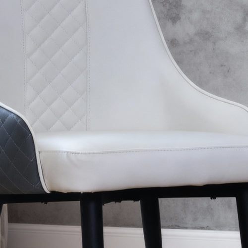Modern PU Leather Dining Chairs Set of 2, Ergonomic High Back Chairs with Carbon Steel Legs, Blue White