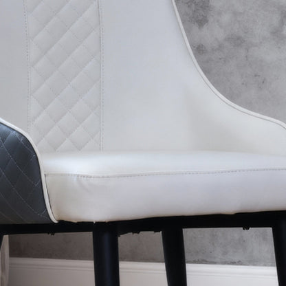 Modern PU Leather Dining Chairs Set of 2, Ergonomic High Back Chairs with Carbon Steel Legs, Blue White