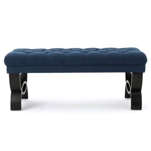 Classic Button Tufted Upholstered Ottoman Bench, Traditional Diamond Stitch Footrest with Half-Circle Legs