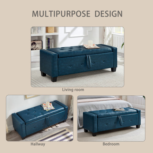 48'' Storage Ottoman Bench Tufted Faux Leather Upholstered Bench with Storage