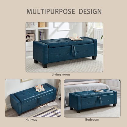 48'' Storage Ottoman Bench Tufted Faux Leather Upholstered Bench with Storage
