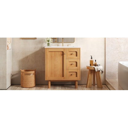 30 Inch Bathroom Vanity with Ceramic Sink, Bathroom Vanity with 3 Drawers, 1 large Soft Closing Door, Farmhouse Bathroom Storage Cabinet , Ideal for Home