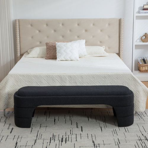 64.96inch Wide Modern Upholstered Armless Upholstered Bedroom Benches End of Bed Bench for Entryway, Chenille Ottoman Foot Stool for Living Room and Bedroom, Entryway, Black Boucle