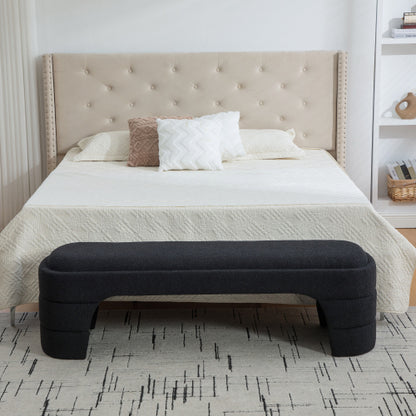 64.96inch Wide Modern Upholstered Armless Upholstered Bedroom Benches End of Bed Bench for Entryway, Chenille Ottoman Foot Stool for Living Room and Bedroom, Entryway, Black Boucle