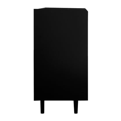 Sideboard Buffet Cabinet, Black Storage Cabinet with Red Doors , 2 Drawers with unique panel styling and 2 Open Storage Compartment, Modern Coffee Bar Cabinet Accent Cabinet for Kitchen, Dining Room,