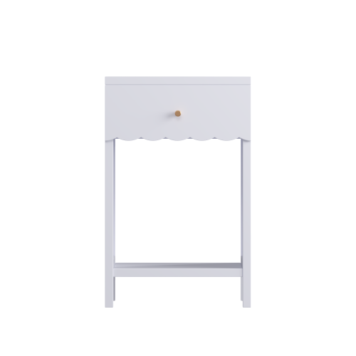 Modern  Nightstand with Drawer and Open Shelf,Scalloped Edge Bedside Table for Bedroom, Cute Minimalist Side Table for Kids Room or Girls' Room,Light Purple