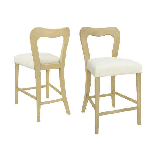 Rubberwood Counter Stools with Upholstered Seats, Set of 2, Beige/Natural Ash