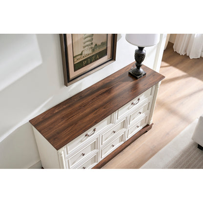 8 Drawer Dresser Chest for Bedroom with Wooden Base and Riser Trim, Wooden Rustic Rustic Chest of Drawers, Storage Dresser for Bedroom, Living Room