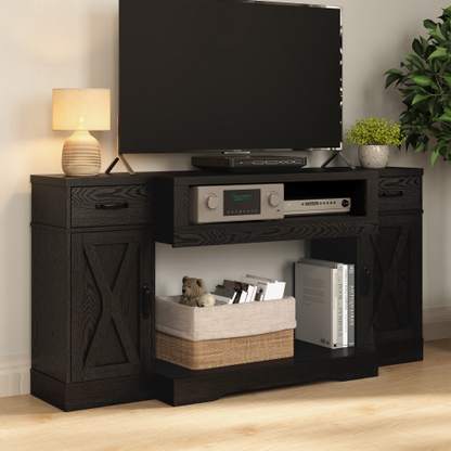 Black Farmhouse 65 inch TV Stand with Adjustable Shelves and Storage