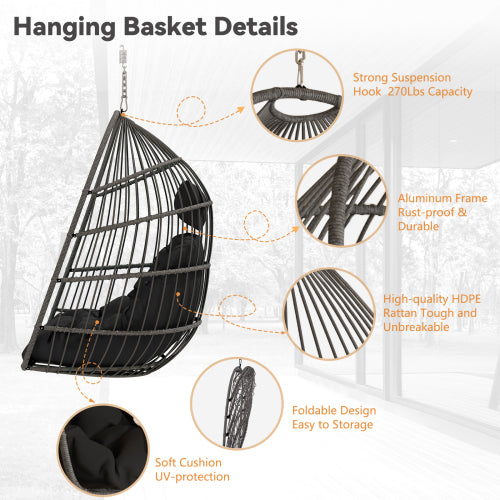 Outdoor garden rattan egg swing chair hanging chair PE hanging chair gray