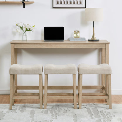4 Piece Bar Table Set with Power Outlet,Bar Table Set with Chairs,Sofa Bar Table with Stools,Behind Couch Table with 3 Padded Stools for Living Room,Dining room, Light Oak