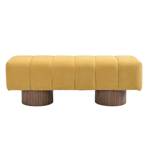 Upholstered Dining Bench for Dining Room, No-Assembly End of Bed Entryway Bench Ottoman for Bedroom Living Room, Yellow Chenille Fabric, 300 LBS Weight Capacity